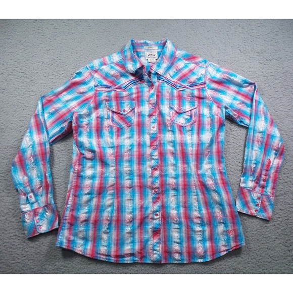 Ariat Tops - Ariat Shirt Womens Size Extra Large Blue Red Plaid Fitted Button Up Long Sleeve